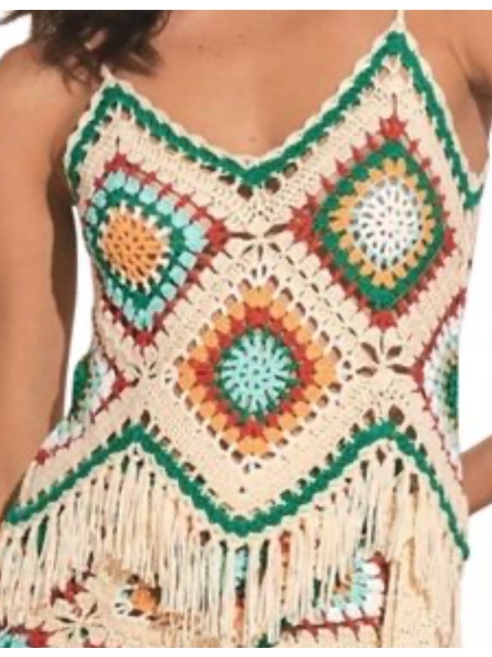 Elan crochet fringe Boho sleeveless top